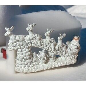 4 Taper Candle Holder Silver Glitter Santa Sleigh Reindeer Snow Christmas Tree